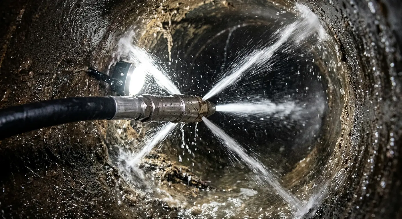 High-pressure hydro jetting nozzle cleaning sewer pipe for Sewer Cleanout in Carson City